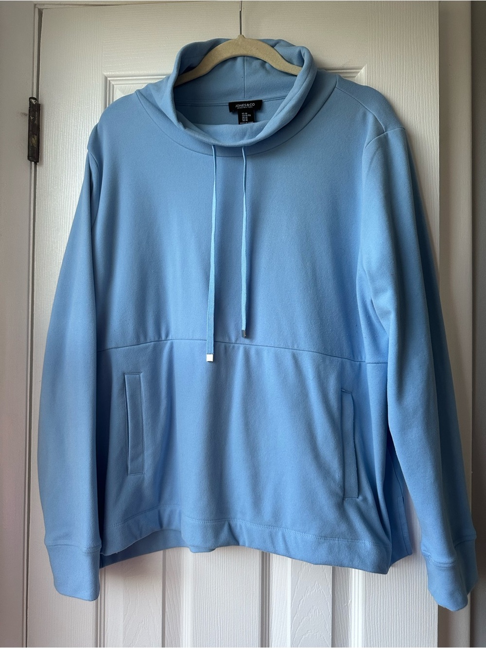 Jones New York Light Blue Women’s Funnel neck Drawstring fleece Pullover